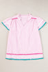 Stripe Ricrac Trim Split Neck Striped Ruffled Sleeve Blouse